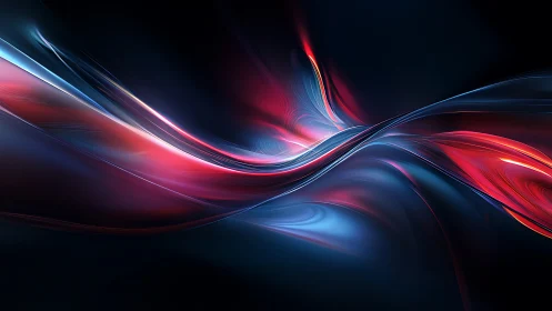 Glowing red and blue light waves flowing through the dark.