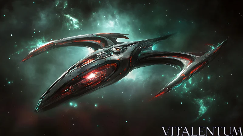Futuristic alien spacecraft rendered in deep space scene