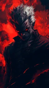 Infernal humanoid silhouette with high-contrast chromatic combustion.