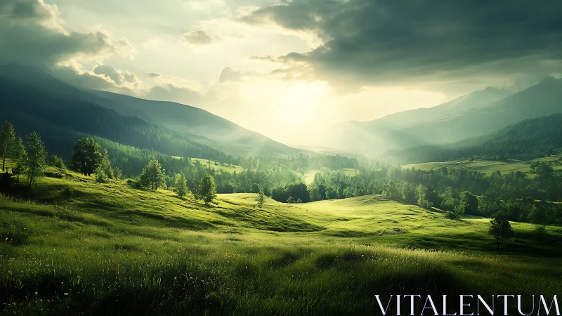 Sunlit valleys breathe under storm heavy mountain skies