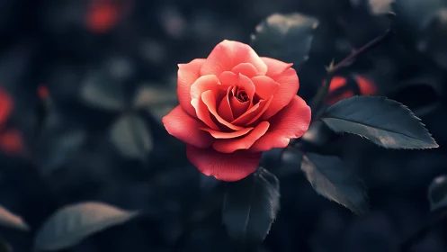 Coral Rose with Velvet Petals Demonstrating Extreme Depth of Field Technique