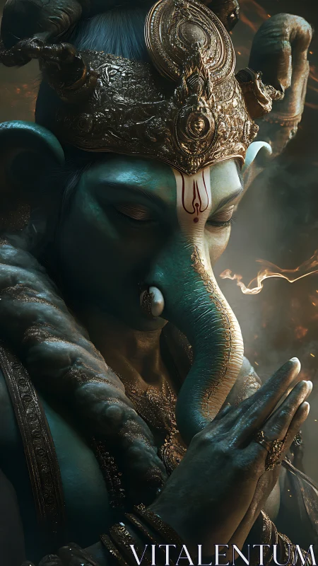 Devotional close-up renders ornate elephant-headed deity in 3D