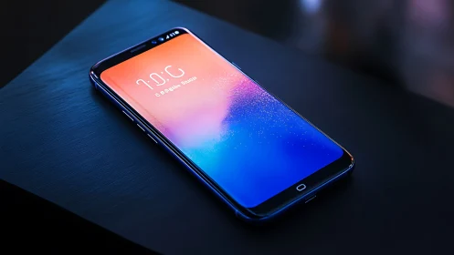 Smartphone displaying gradient lockscreen interface on dark surface.