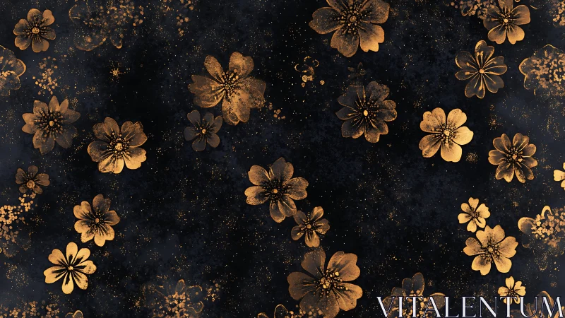 Gold Flowers Scattered Across Dark Starlit Background