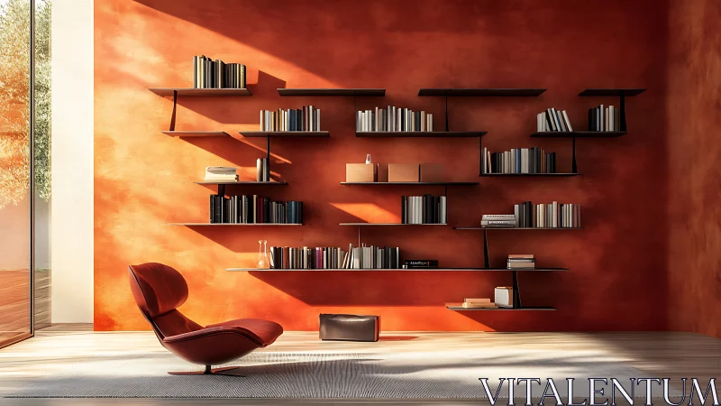 Parametric wall shelving with modern lounge reading module.