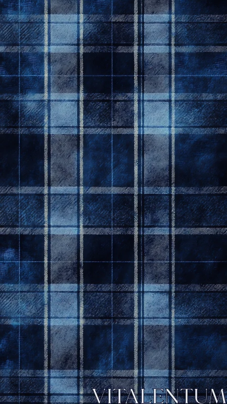 Midnight blue tartan textile with textured woven sheen.