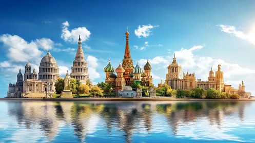 Iconic waterfront skyline blending global classical domes.