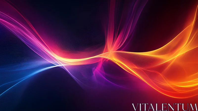 Colorful flowing light waves on dark abstract background.
