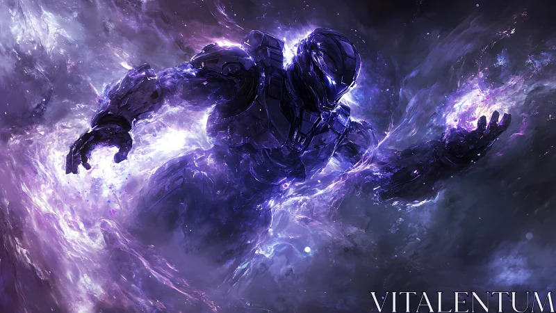 Cosmic armored warrior channeling violet stellar energy.
