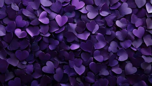 Purple heart petals layered arrangement. Romantic textured background.