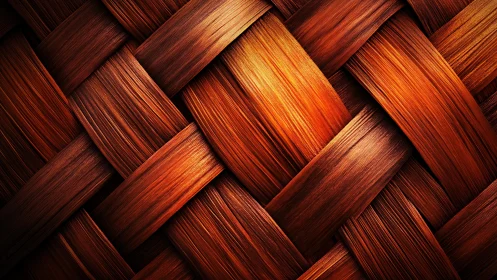 Close-up of Woven Wooden Texture in Warm, Rich Tones.
