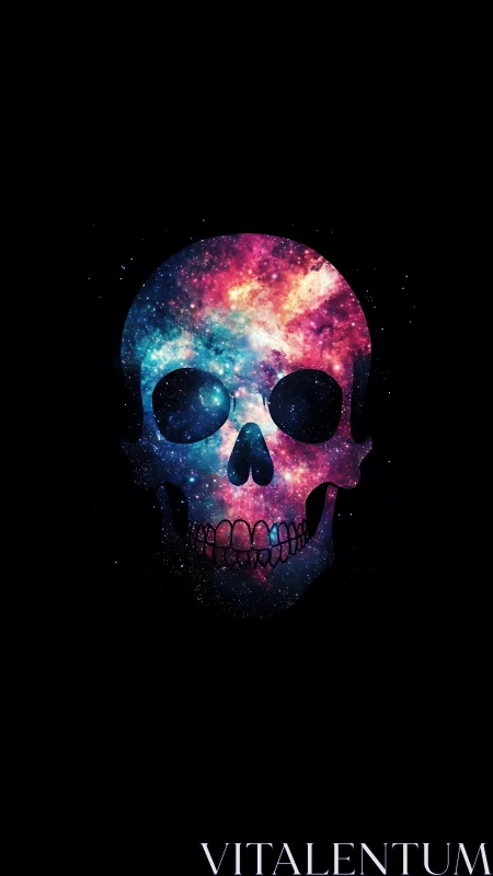 Cosmic nebula skull glows against deep black background