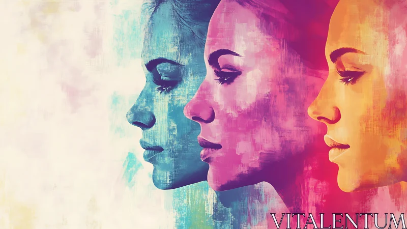 Vibrant Abstract Portraits of Women in Blue, Pink, and Orange Tones.