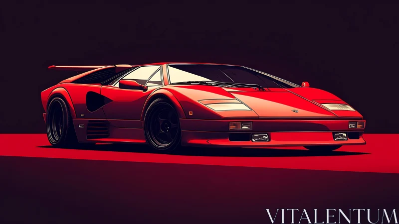 Velvet red supercar idol under neon twilight hush.