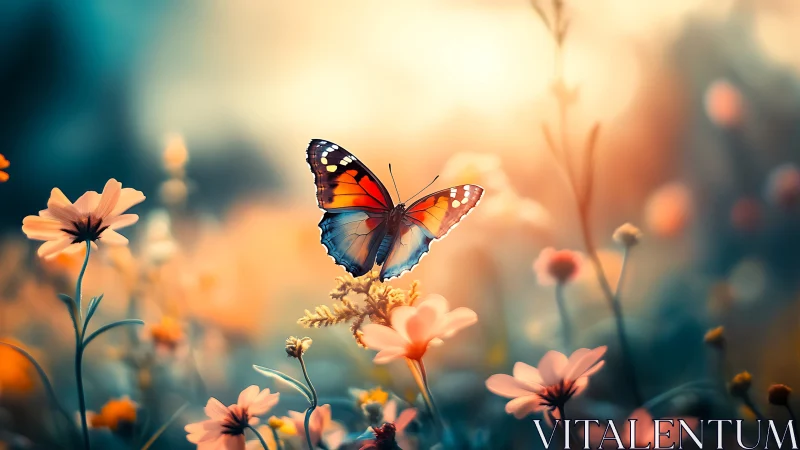 Soft morning glow welcomes a delicate butterfly in bloom