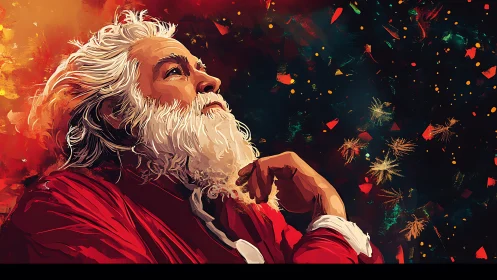 Side-profile digital painting of contemplative Santa Claus