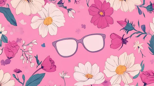 Floral Pattern Sunglasses Pink Background Design.