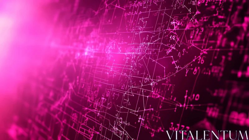 Abstract pink digital field of formulas and connections.