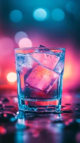 Neon Cocktail in Ice. Vibrant Pink and Blue Glow.