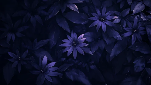 Deep Blue Floral Composition with Dark Atmospheric Tones.