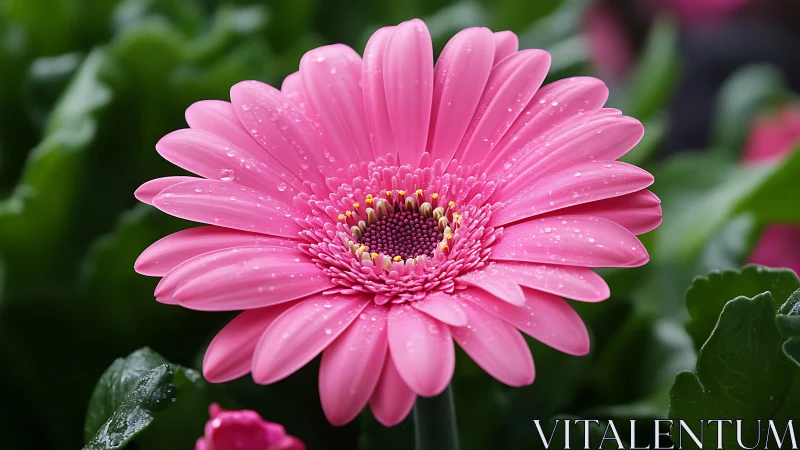 Pink Gerbera Daisy with Water Droplets: Radial Petal Morphology and Hydrophobic Surface Tension