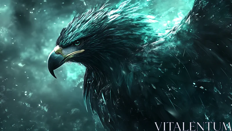 Majestic Digital Eagle in Vibrant Teal Fantasy Style Artwork.