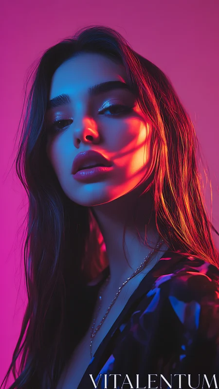 Neon rim-lit portrait explores chromatic contrast and skin texture