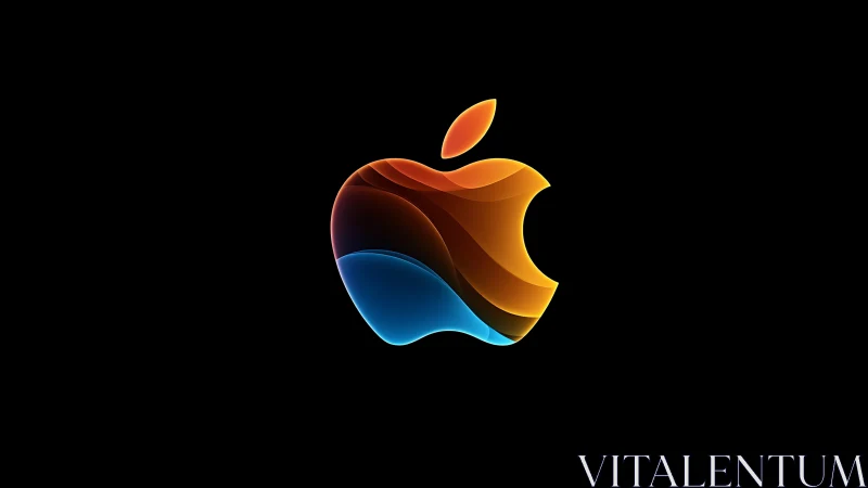 Multicolor layered apple-shaped logo on black background.