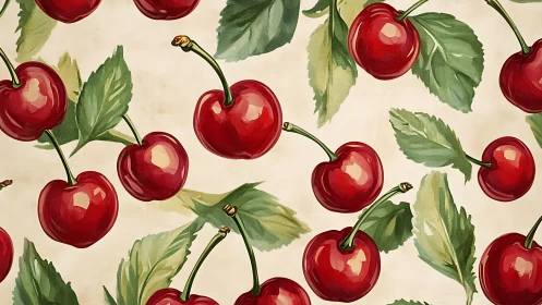 Cherry chorus dancing across vintage cream daylight.