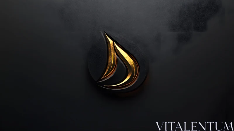 Elegant 3D Black and Gold Droplet Logo on Textured Dark Background.