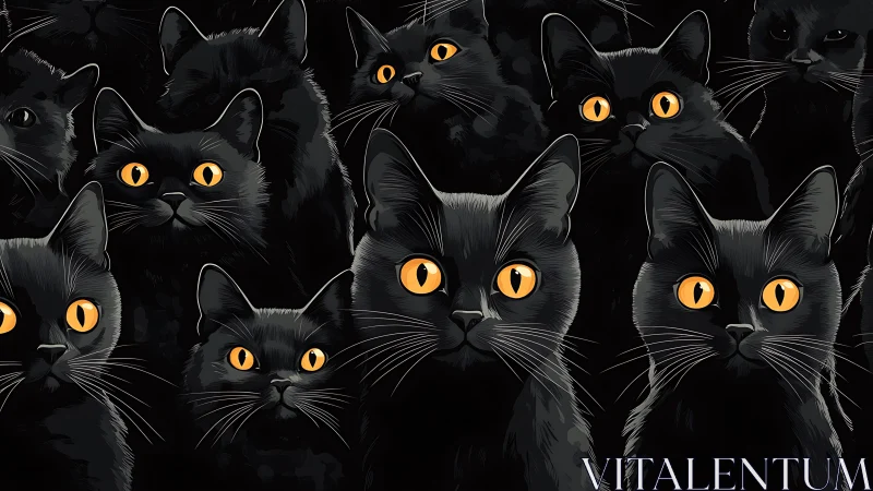Black Cats with Golden Eyes Staring into the Night.