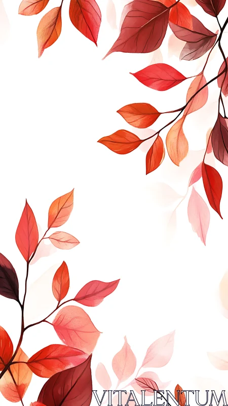 Vertical white botanical frame with translucent red foliage