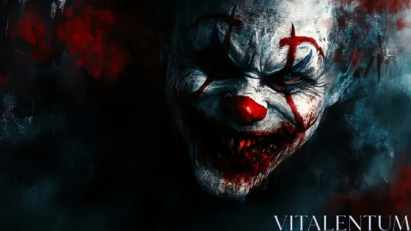 Sinister horror clown emerges from blood‑stained shadows