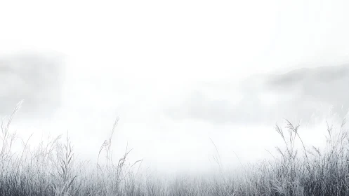 Frosted grassland dissolves into overexposed atmospheric haze