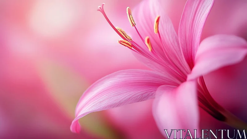Macro Pink Flower Stamen Detail with Golden Pollen Deposits.