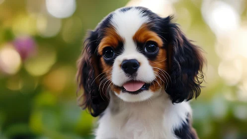Cavalier King Charles spaniel puppy in shallow depth portrait