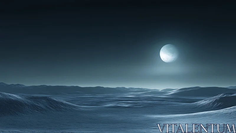 Lunar-lit cryogenic landscape renders atmospheric depth and calm