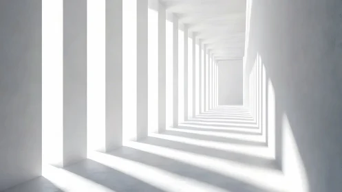 Infinite Corridor of Light and Shadow in Minimalist White Space
