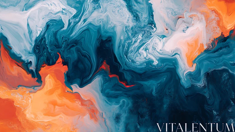 Swirling teal and orange abstract waves full of quiet energy.