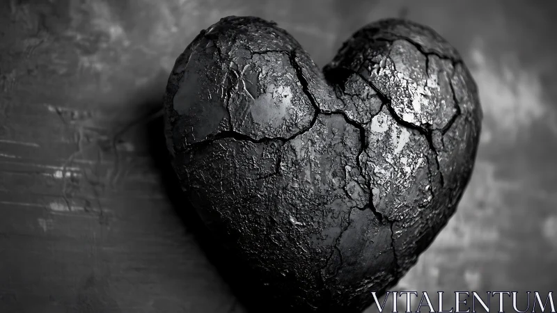 Fractured Heart Form Rendered in Metallic Silver Monochrome