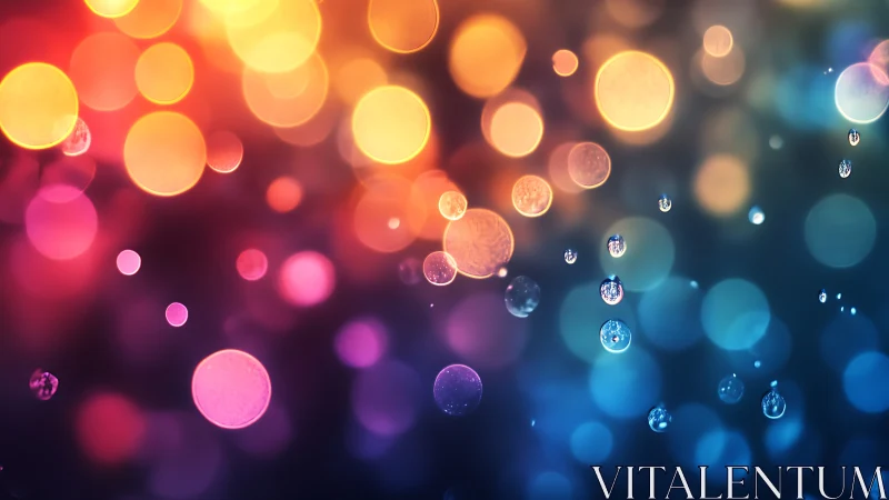 Vibrant bokeh lights shimmer around floating water droplets