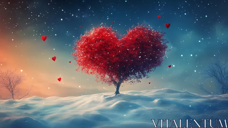 Crimson Love Tree Blooms Beneath Frozen Starlight.