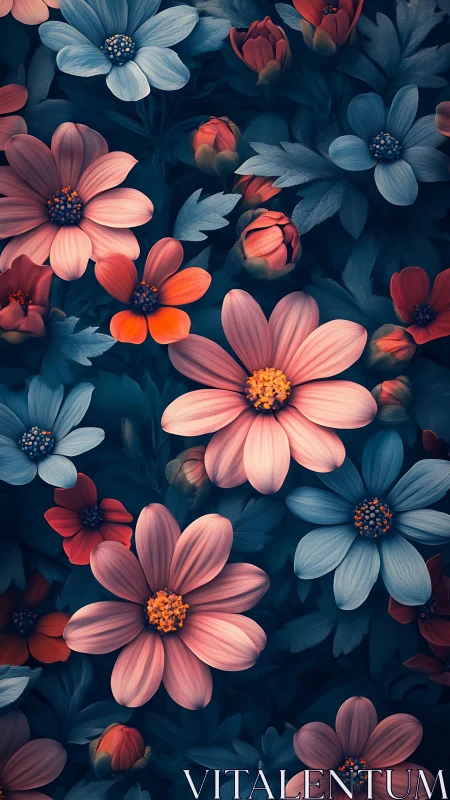 Cosmos Blooms Dance: Jewel-Toned Floral Symphony in Twilight