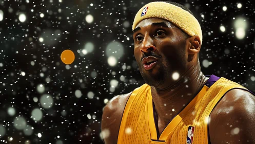 Basketball player portrait under illuminated particle effects