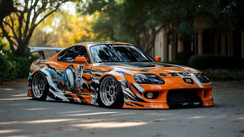 Custom orange race car glows with bold street-ready energy