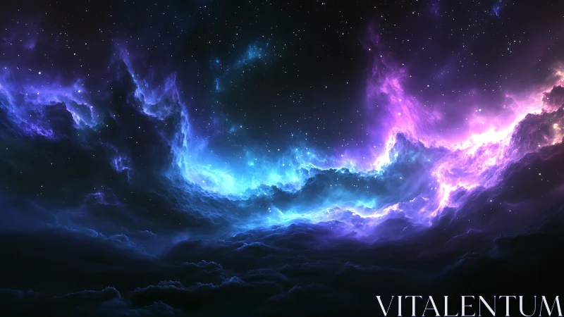 Nebula tides of color rolling beneath a quiet starfield.