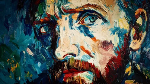 Expressive Male Portrait in Bold Impasto Oil Painting Style.