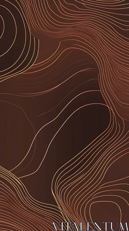 Copper glow contour lines drifting over deep brown calm.