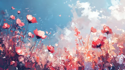 Wildflowers stand in a loose field under bright blue sky