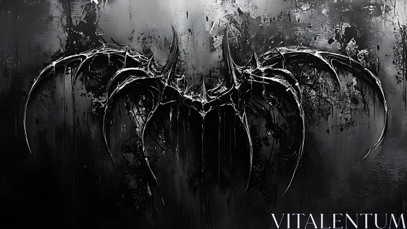 Barbed monochrome bat emblem with corroded splatter textures